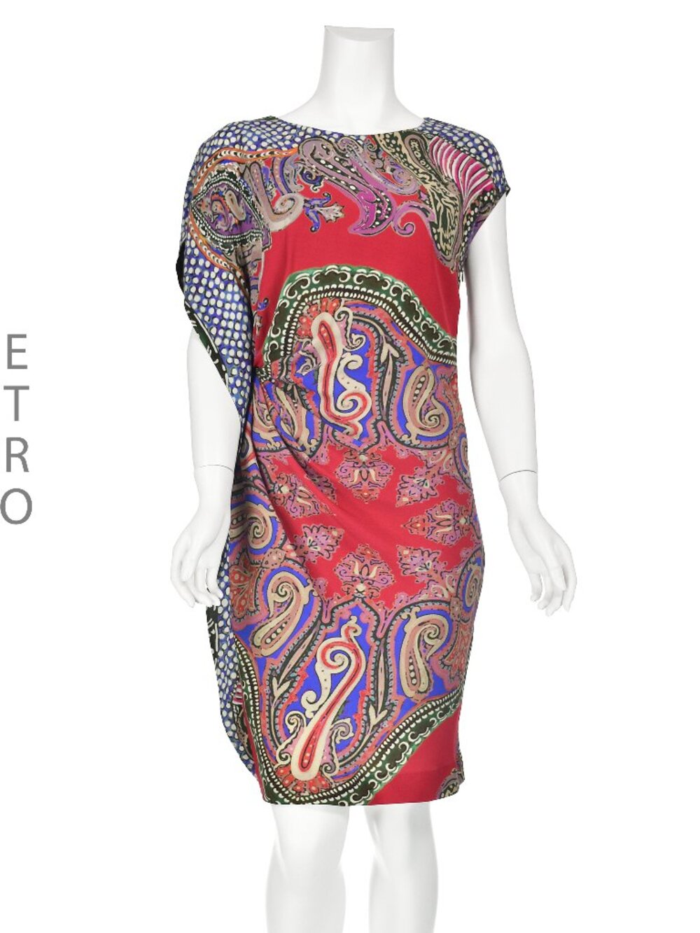 ETRO Vintage Asymmetrical Shift Dress in Red & Blue Paisley Print, SZ 4